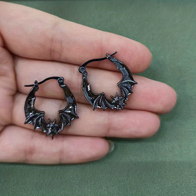 Cute Creative Bat Design Golden/ Silvery/ Black Hoop Earrings