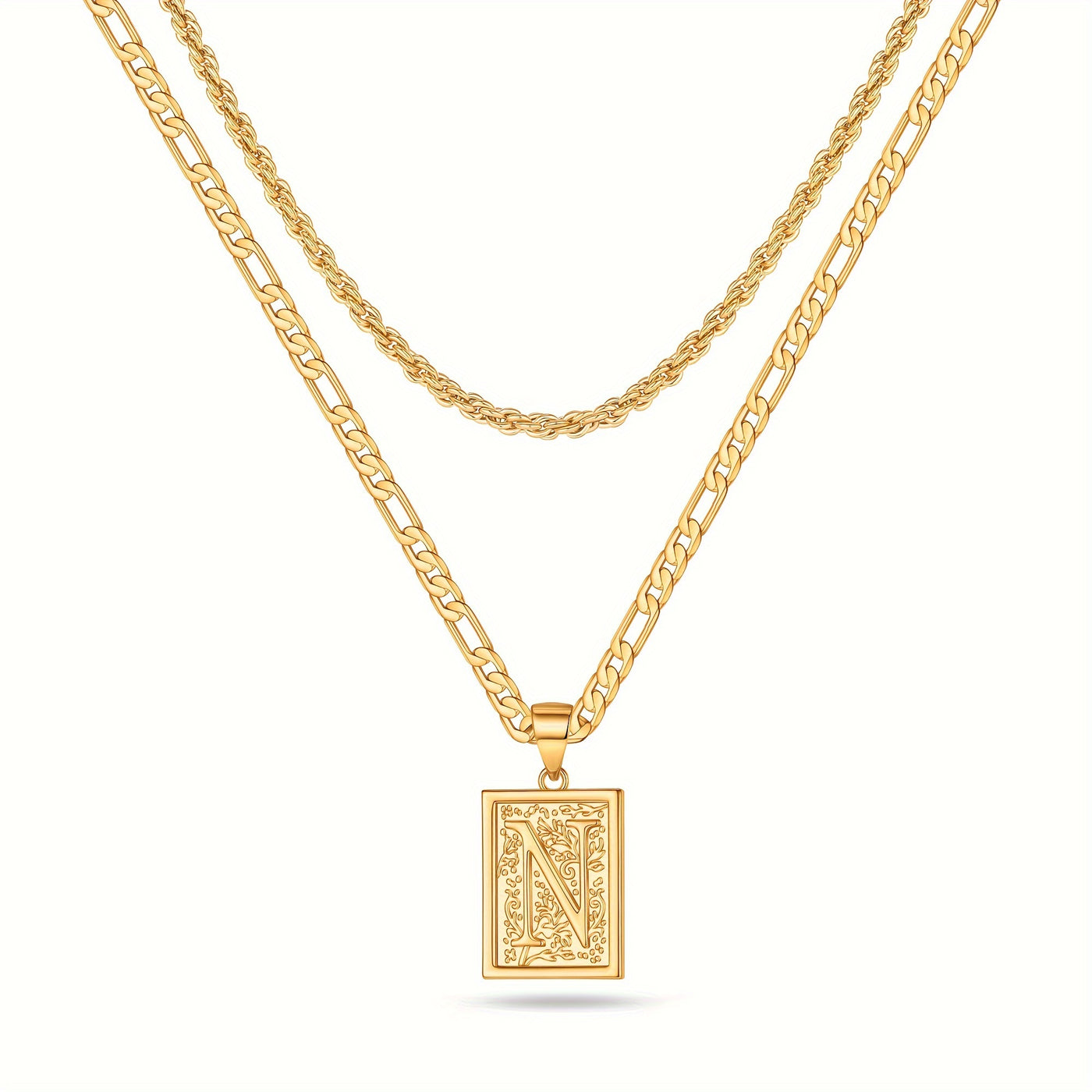 2pcs Initial Letter Necklaces & Chain Necklace, Jewelry Gifts For Men Women