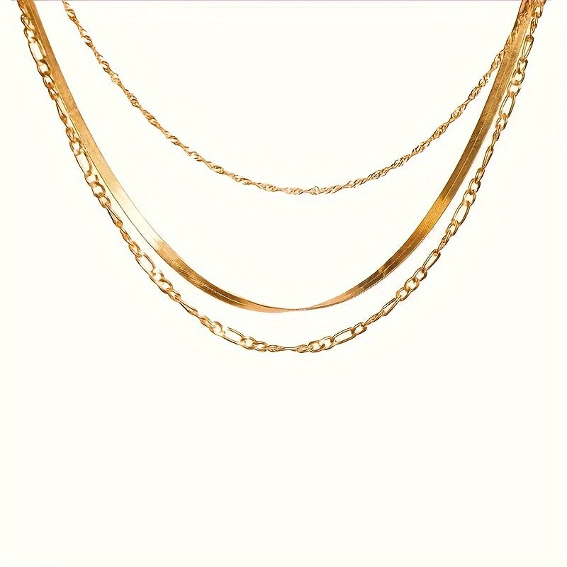 3-layer fashion gold chain necklace copper 14K gold plated jewelry