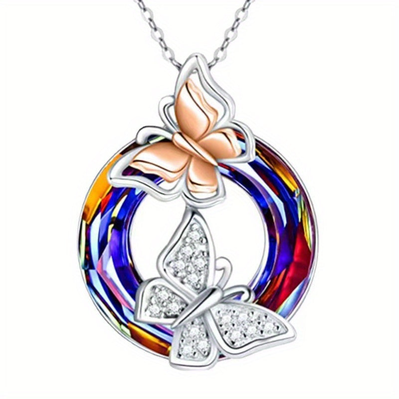3pcs Colorful Butterfly Pendant Necklaces, Simple Fashion For Girls