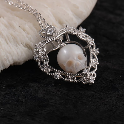 1pc Gothic Skull Carved Imitation Pearl Necklace Love Heart And Soul Necklaces