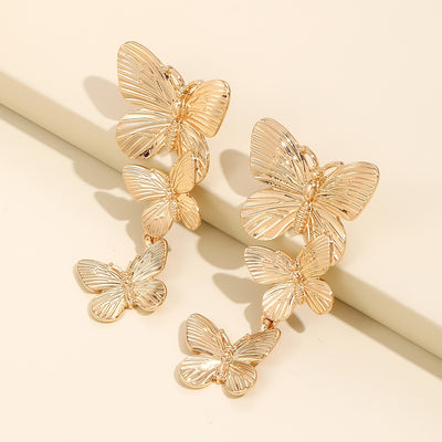 Golden Large Butterfly Long Earrings Animal Personality