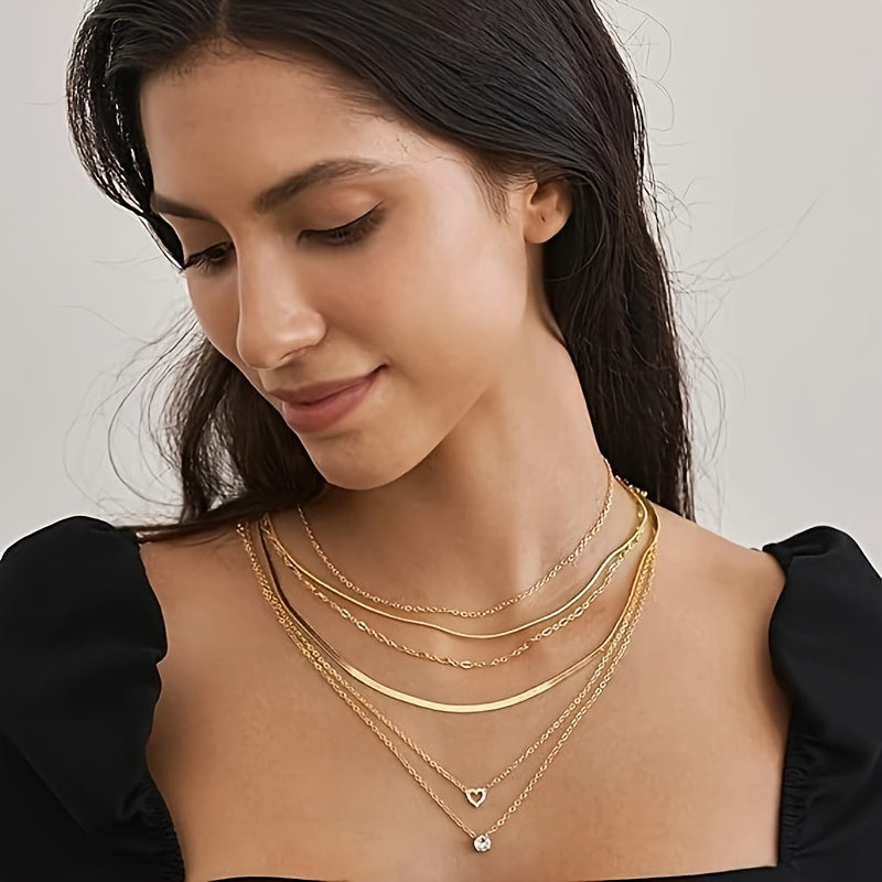 6pcs Golden Chokers Necklace Set For Women Girls